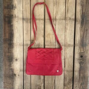 Vintage Red Leather Crossbody Bag Woven Lattice Flap Purse Womens Small